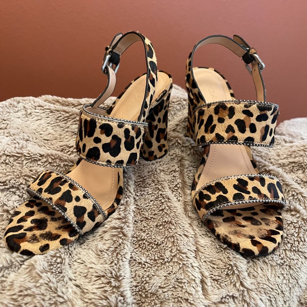 Coach Cheetah Print Calf Hair block strappy heel  - 8.5